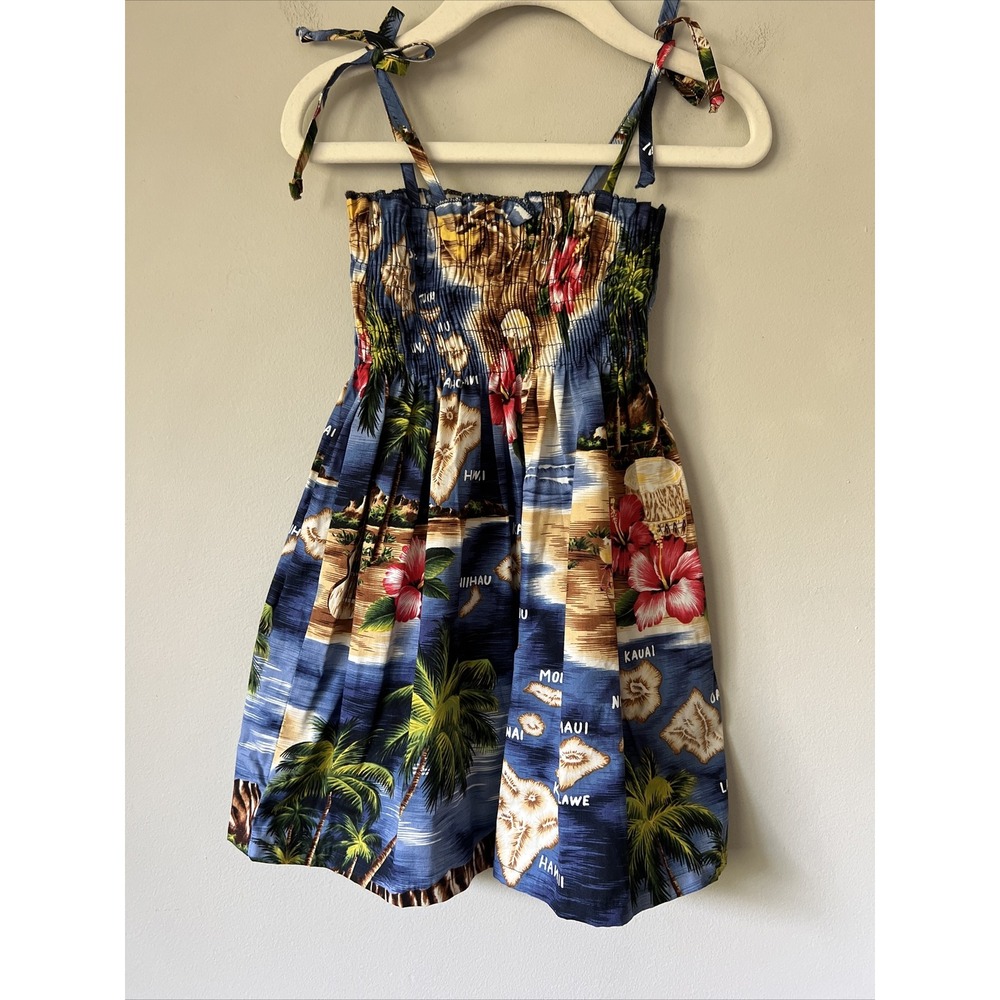 Girls RJC MADE IN HAWAII Hawaiian Tropical Palm Tree Smocked Dress Size 4